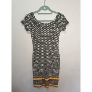 Farm Rio P XS‎ Black Patterned Ribbed Womens Dress Print Midi Sheath